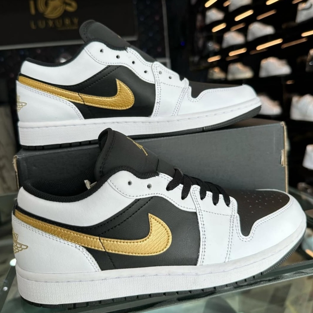 AIR JORDAN 1 LOW WHITE-BLACK-GOLD MEN'S US SIZE 12 BRAND NEW IN BOX